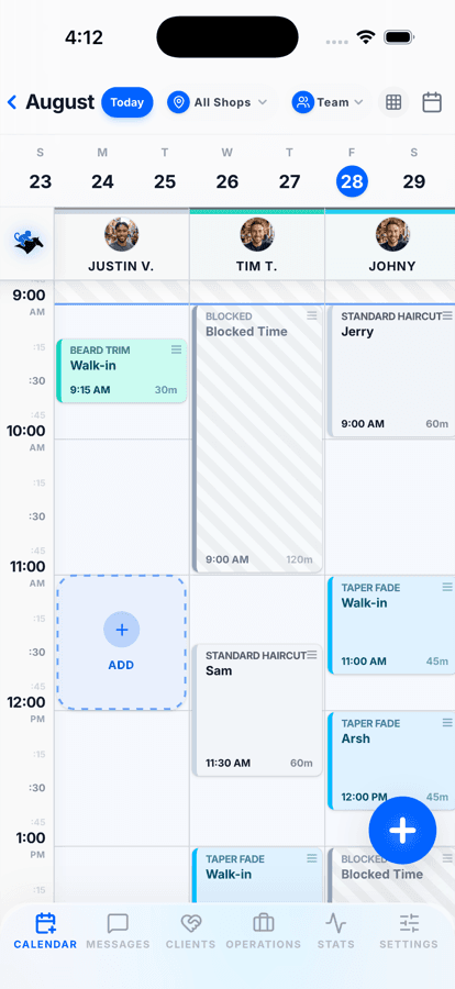 Reelin booking app calendar